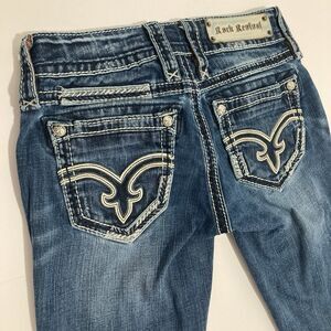 Rock Revival Jeans Size 26 Denisa Boot Denim Blue Distressed Embellished